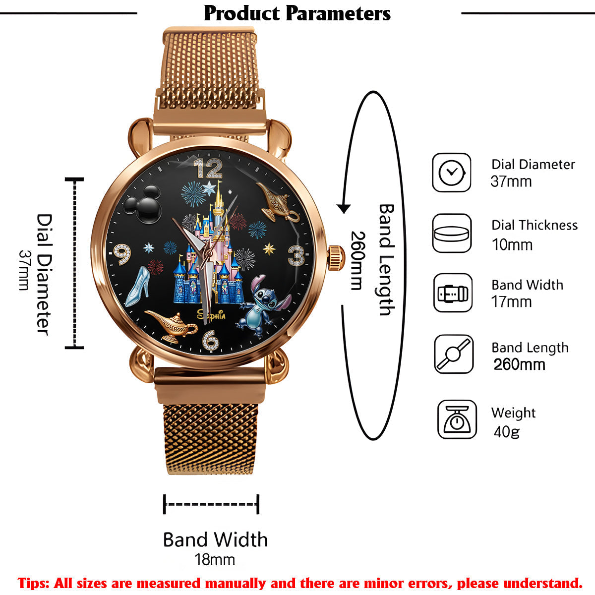 Personalized Disney Castle Women's Hand Watch with Custom Name Women Hand Watch GradoCreations