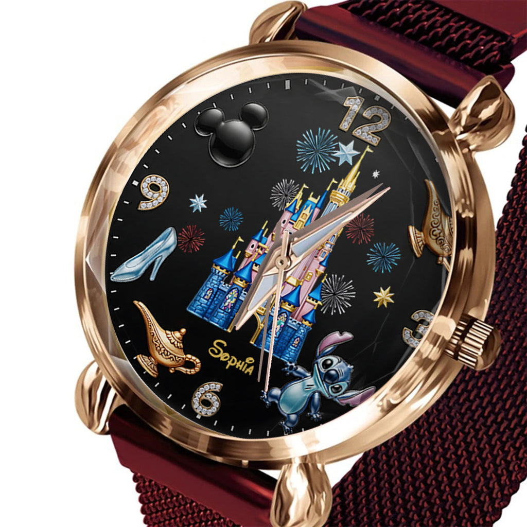 Personalized Disney Castle Women's Hand Watch with Custom Name Women Hand Watch GradoCreations