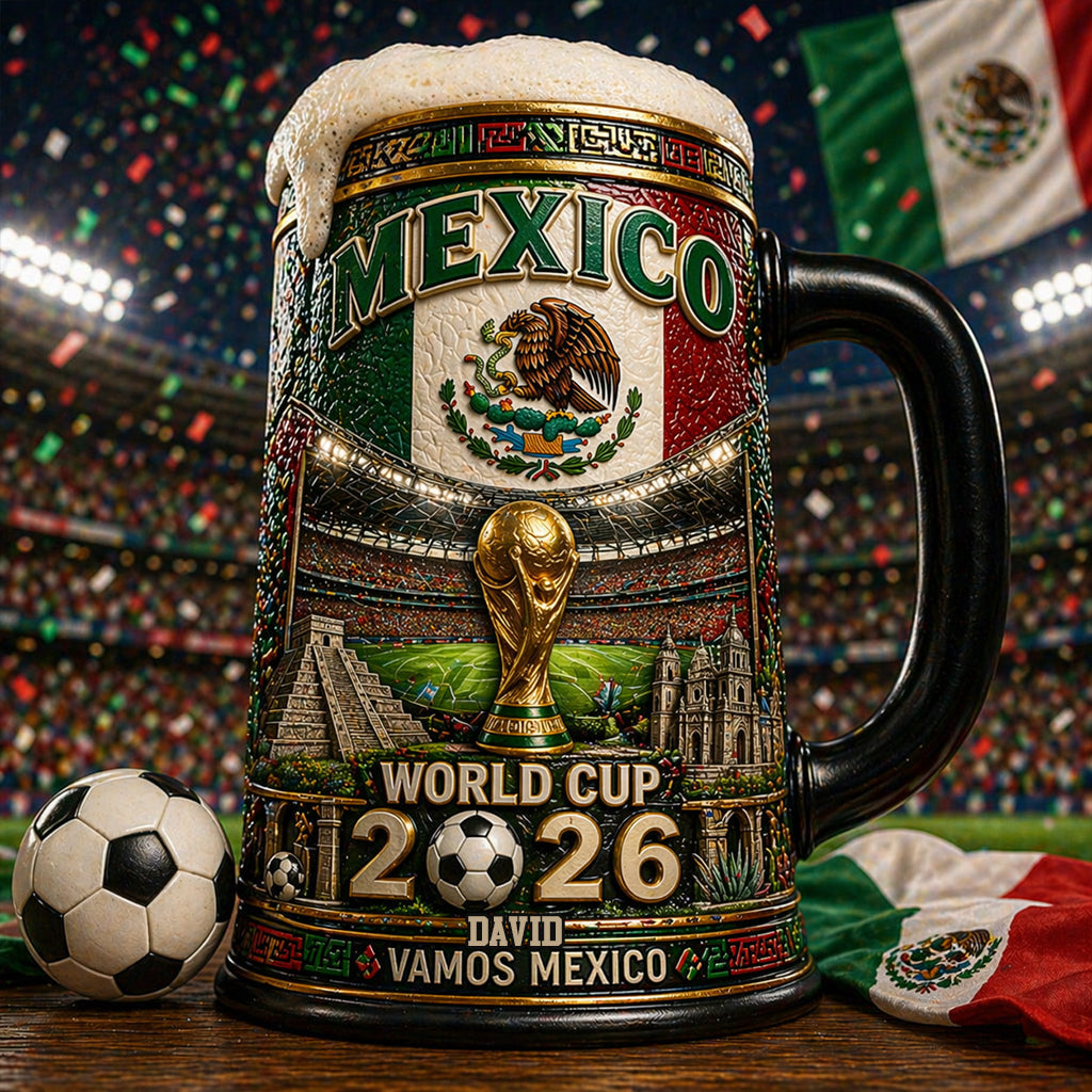 Personalized Beer Stein Mexico World Cup 2026 Gift for Men, Soccer Fans