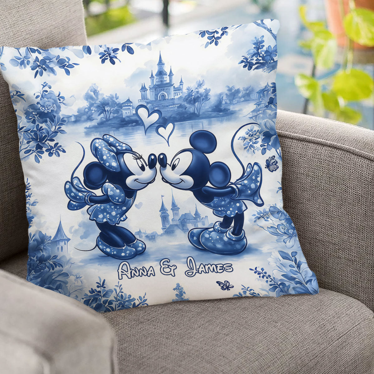 Personalized Blue & White Mouse Couple Throw Pillow Gift for Couples Throw Pillow GradoCreations
