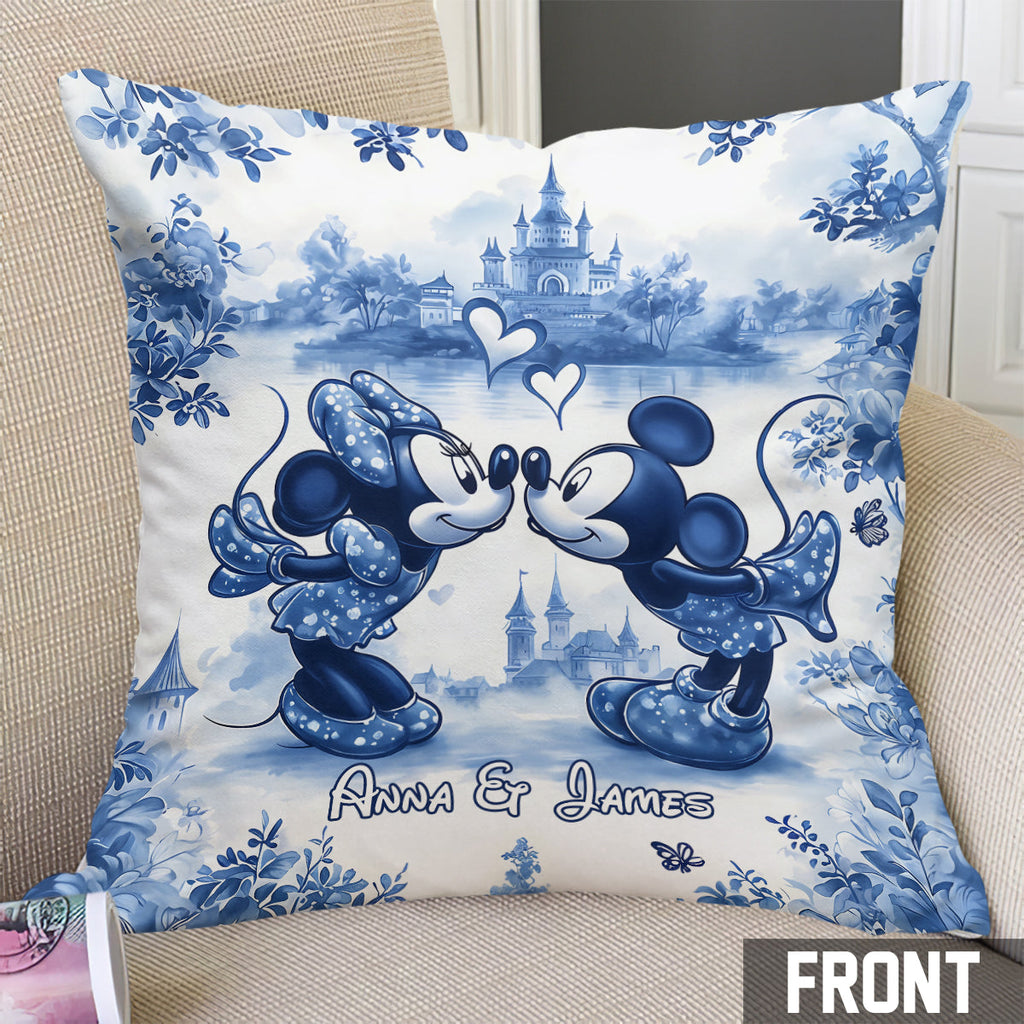 Personalized Blue & White Mouse Couple Throw Pillow Gift for Couples Throw Pillow GradoCreations
