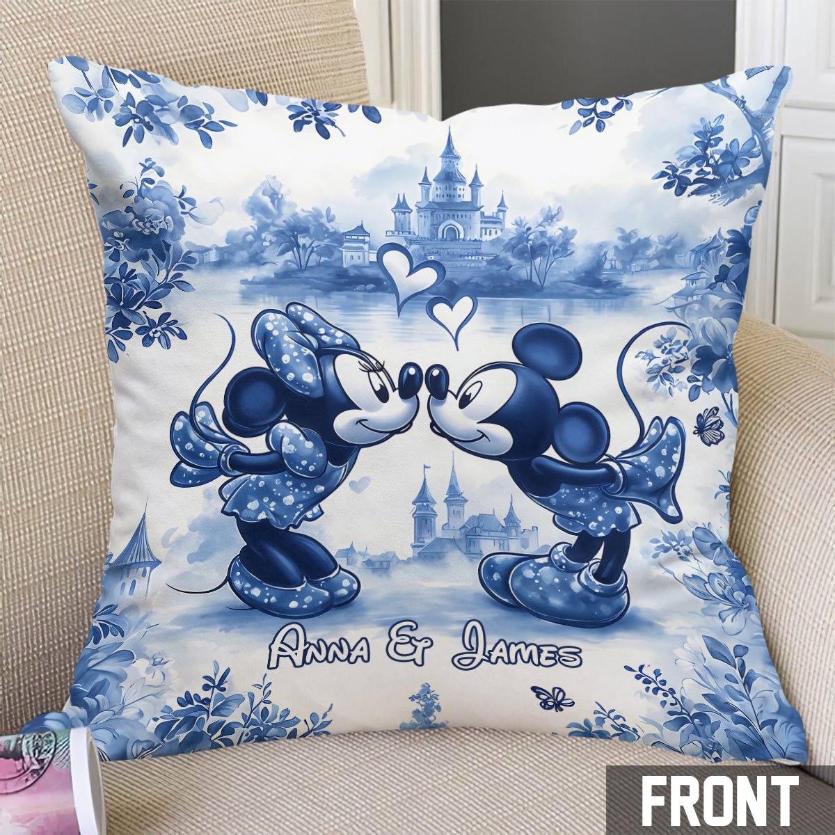 Personalized Blue & White Mouse Couple Throw Pillow Gift for Couples Throw Pillow GradoCreations