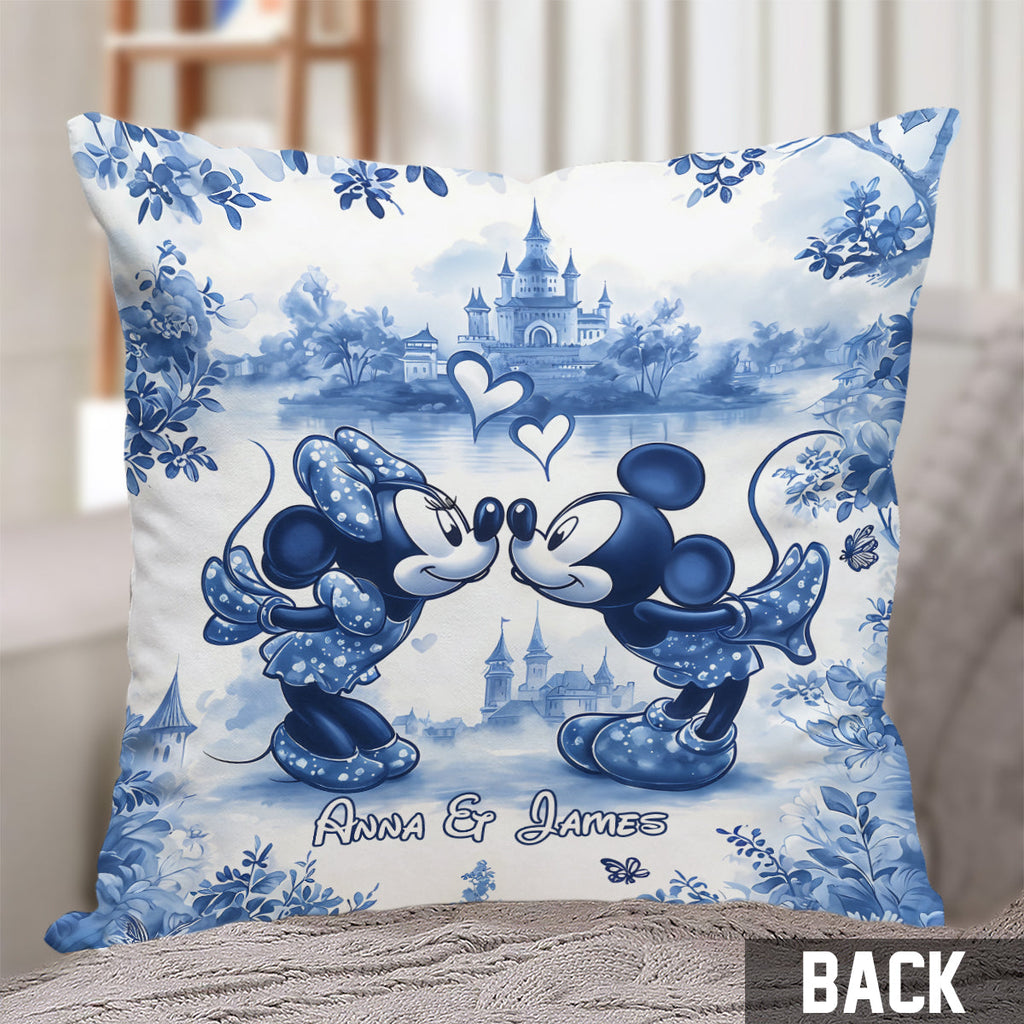 Personalized Blue & White Mouse Couple Throw Pillow Gift for Couples Throw Pillow GradoCreations