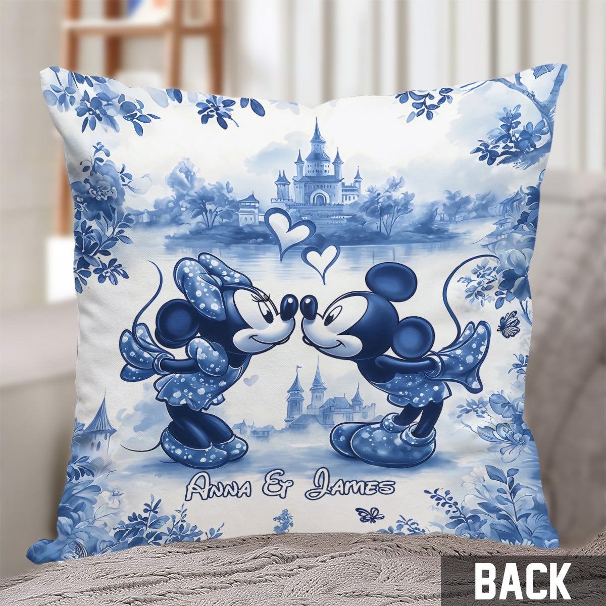 Personalized Blue & White Mouse Couple Throw Pillow Gift for Couples Throw Pillow GradoCreations