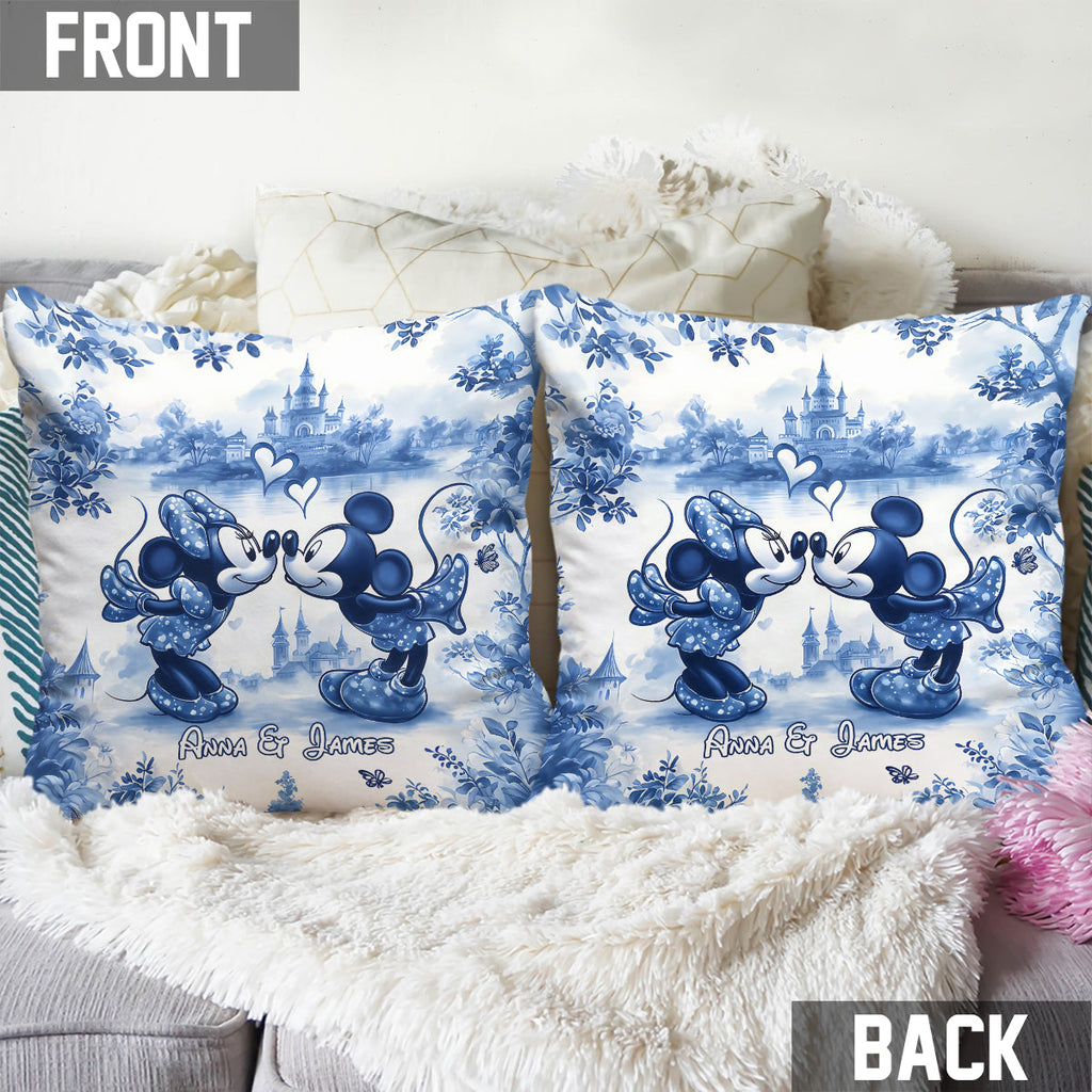 Personalized Blue & White Mouse Couple Throw Pillow Gift for Couples Throw Pillow GradoCreations
