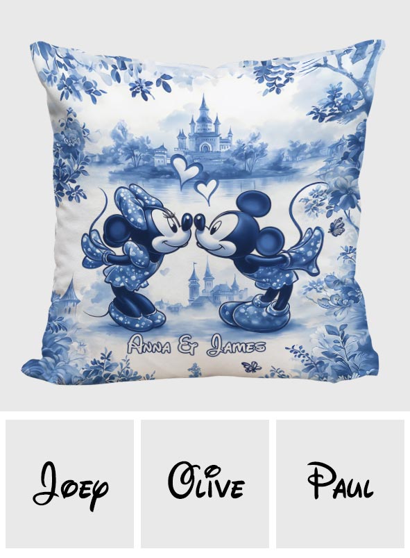 Personalized Blue & White Mouse Couple Throw Pillow Gift for Couples Throw Pillow GradoCreations
