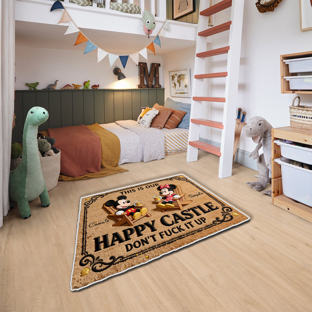 Personalized Non-Slip Tufted Rug with Mickey and Minnie for Home Non-Slip Tufted Rug GradoCreations