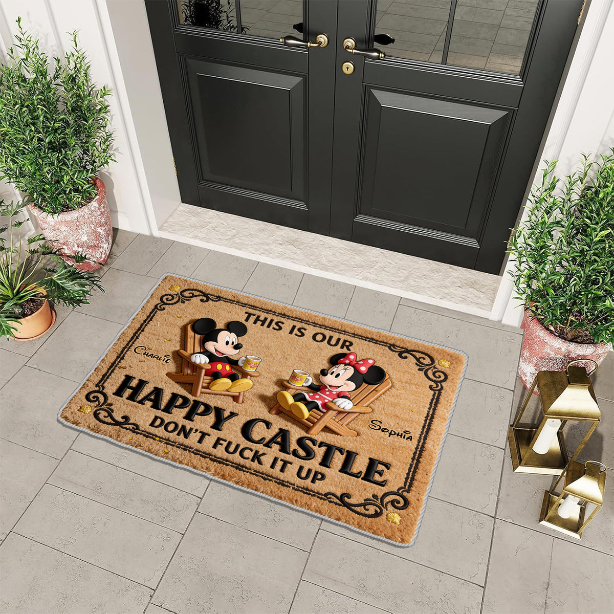 Personalized Non-Slip Tufted Rug with Mickey and Minnie for Home Non-Slip Tufted Rug GradoCreations