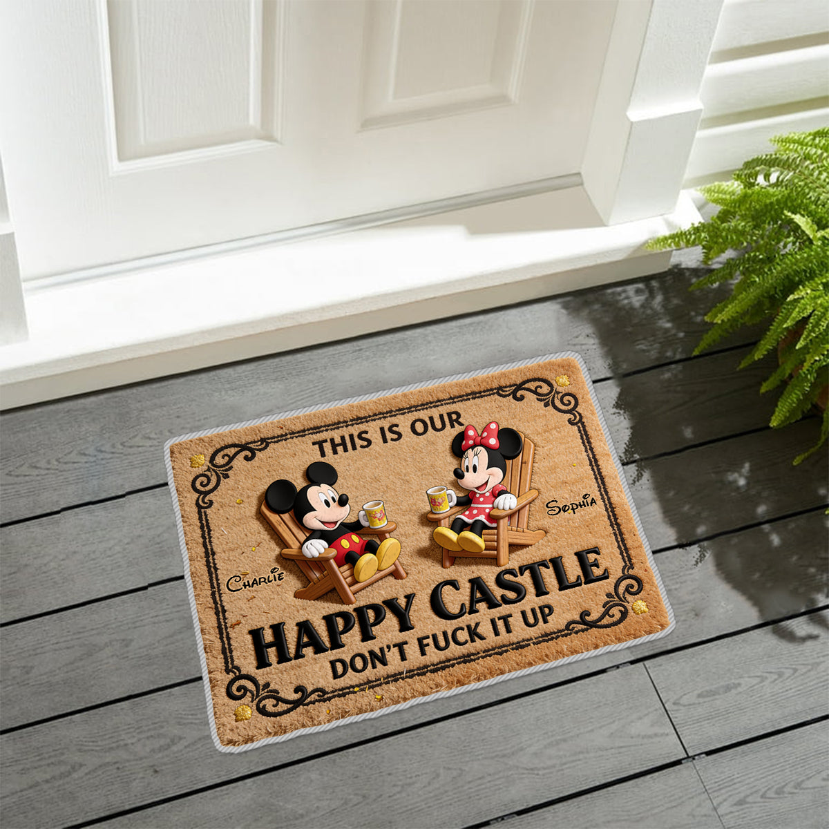 Personalized Non-Slip Tufted Rug with Mickey and Minnie for Home Non-Slip Tufted Rug GradoCreations