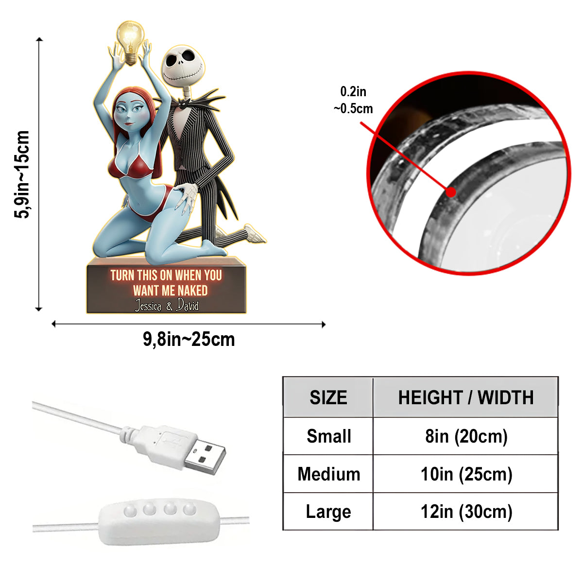Personalized Acrylic LED Night Light Custom Couple Gift Acrylic LED Night Light GradoCreations