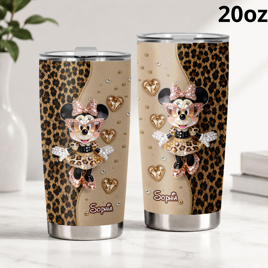 Personalized 20oz Leopard Print Tumbler with Mouse Design Gift for Kids Tumbler GradoCreations