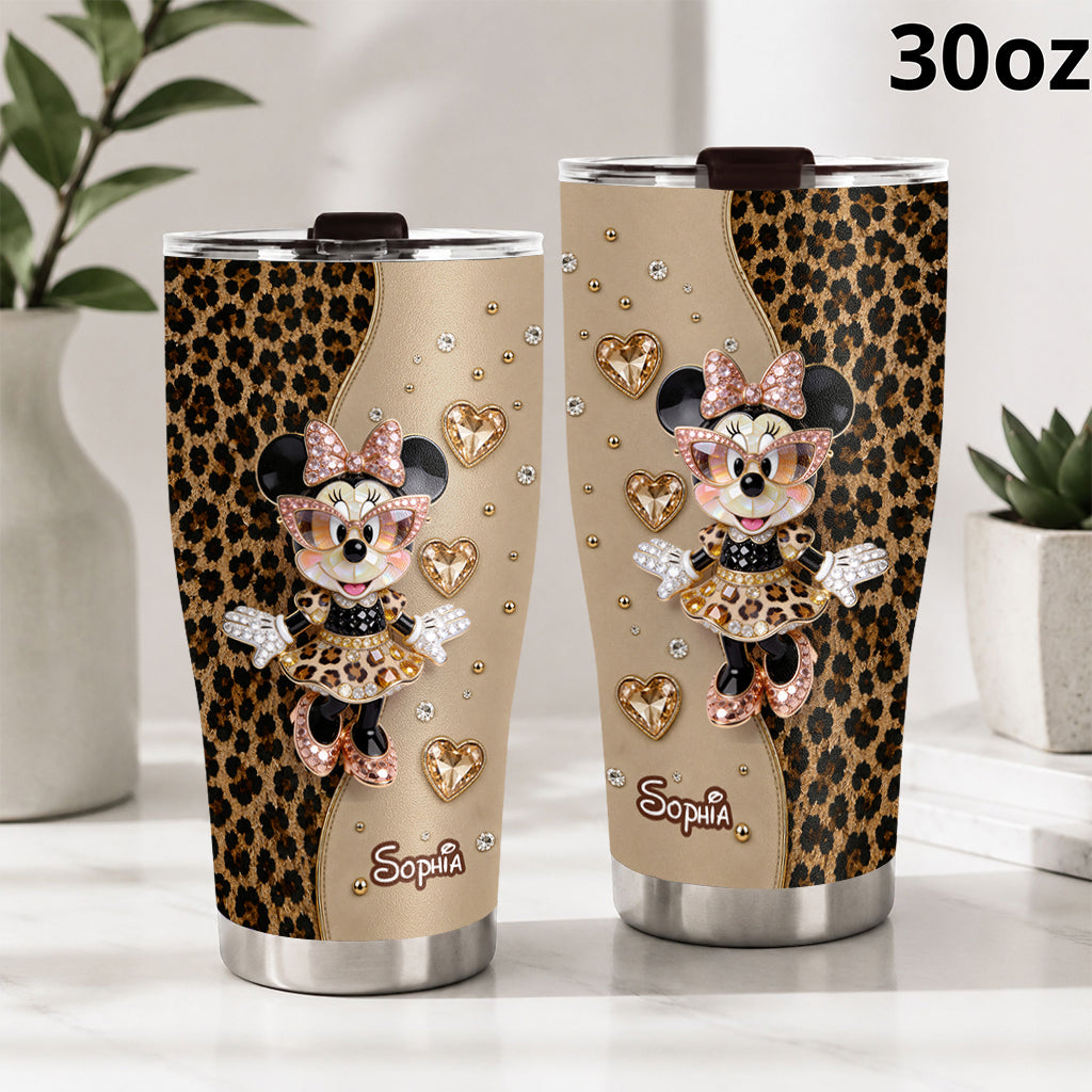 Personalized 20oz Leopard Print Tumbler with Mouse Design Gift for Kids Tumbler GradoCreations