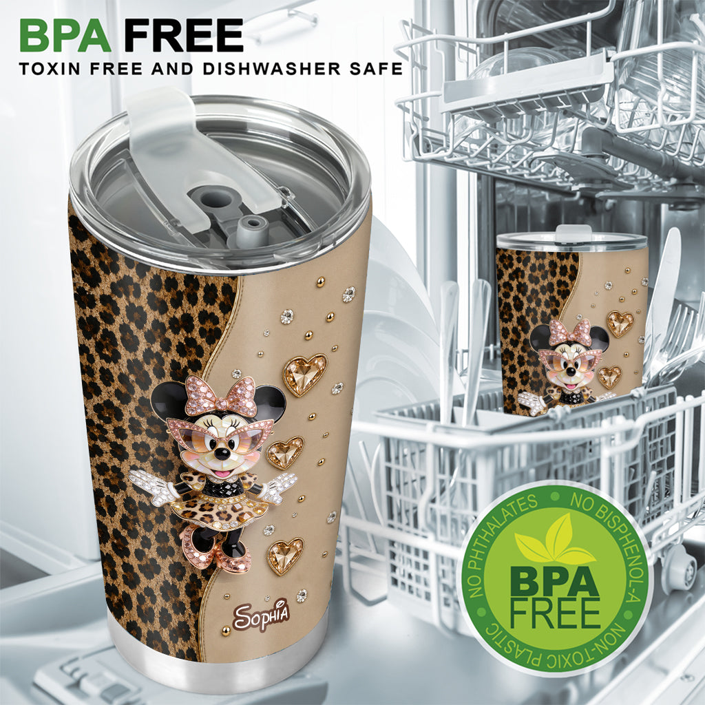 Personalized 20oz Leopard Print Tumbler with Mouse Design Gift for Kids Tumbler GradoCreations