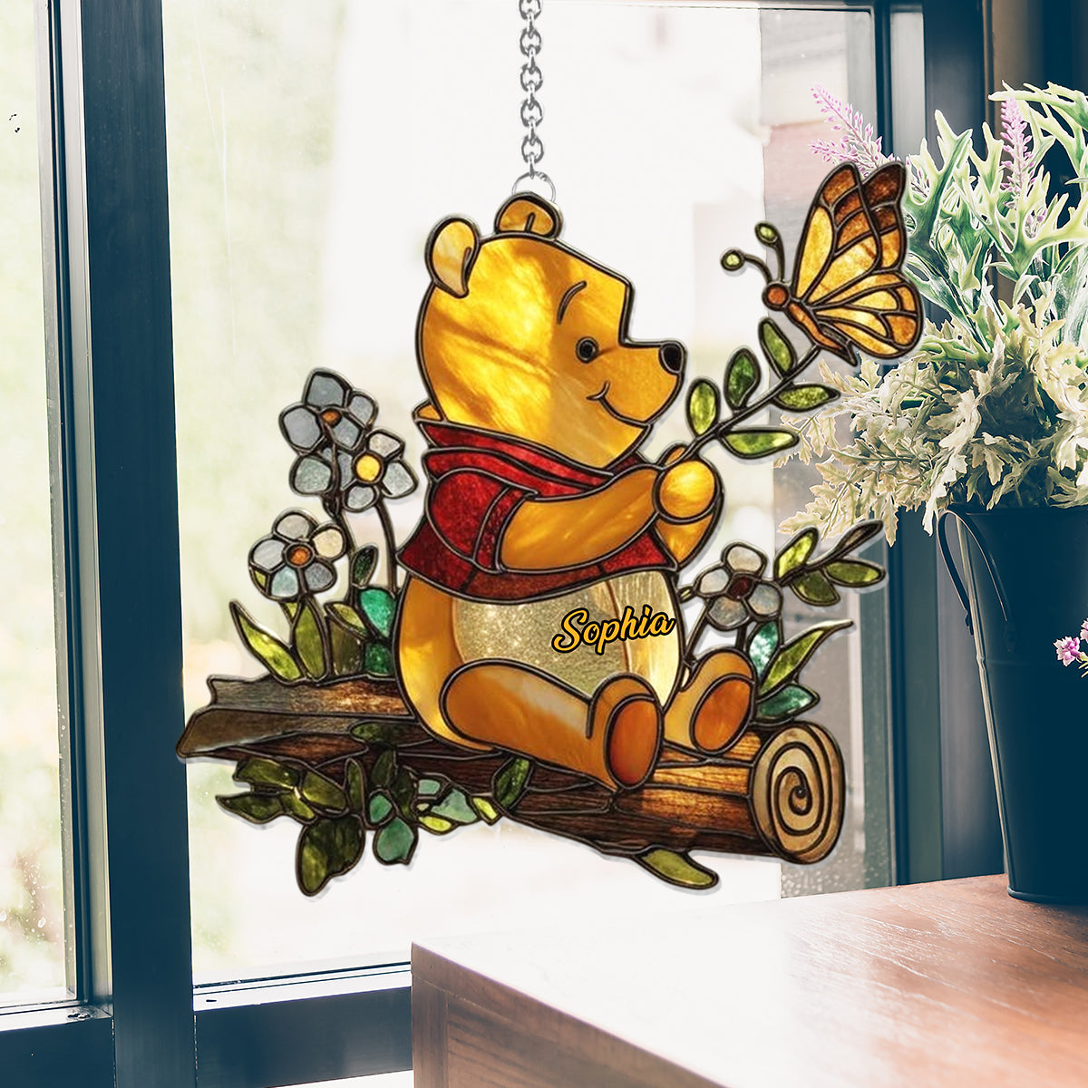 Personalized Yellow Bear Acrylic Suncatcher Ornament Gift Window Hanging Suncatcher Ornament GradoCreations