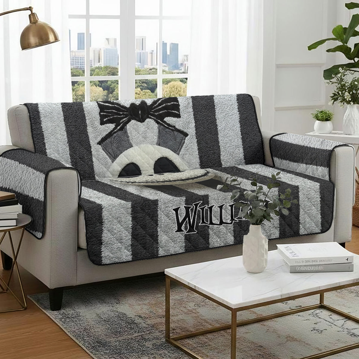 Personalized Nightmare Quilted Sofa Cover Custom Name Gift Quilted Sofa/Couch Cover GradoCreations