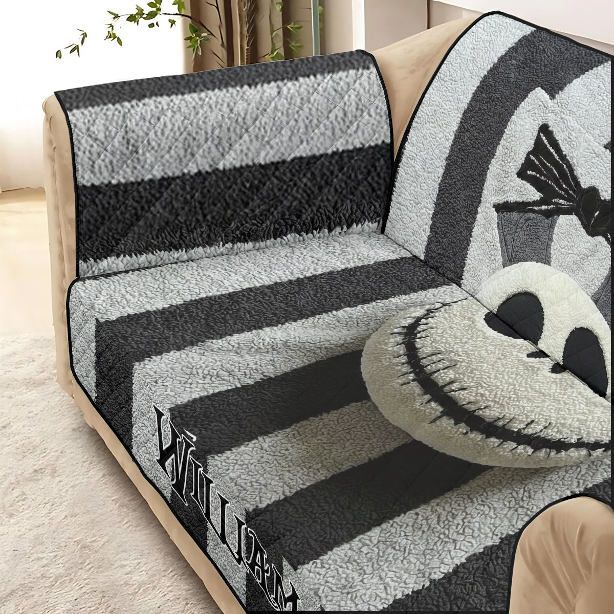 Personalized Nightmare Quilted Sofa Cover Custom Name Gift Quilted Sofa/Couch Cover GradoCreations