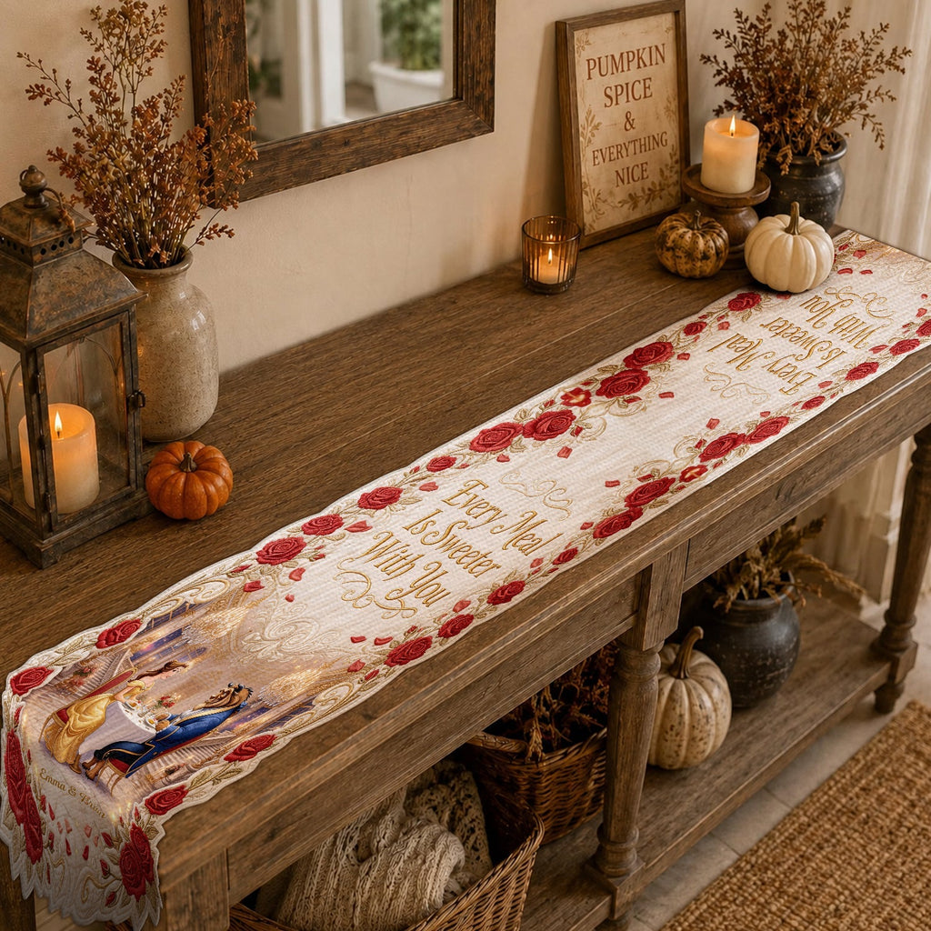 Personalized Beauty and the Beast Table Runner Custom Shape for Couples Table Runner Custom Shape GradoCreations