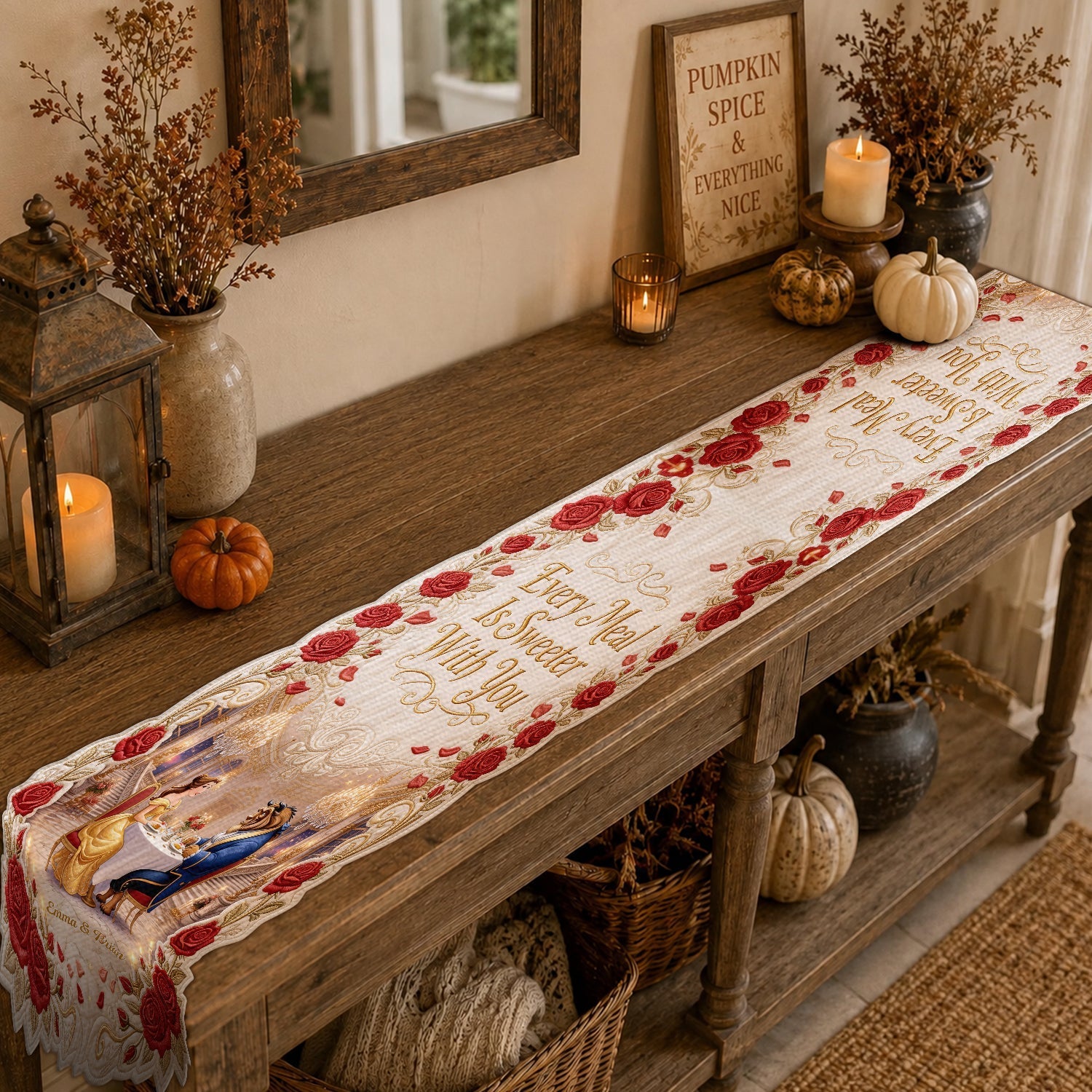 Personalized Beauty and the Beast Table Runner Custom Shape for Couples Table Runner Custom Shape GradoCreations