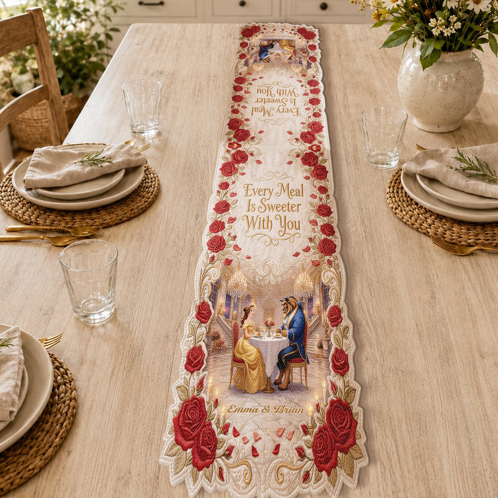 Personalized Beauty and the Beast Table Runner Custom Shape for Couples Table Runner Custom Shape GradoCreations