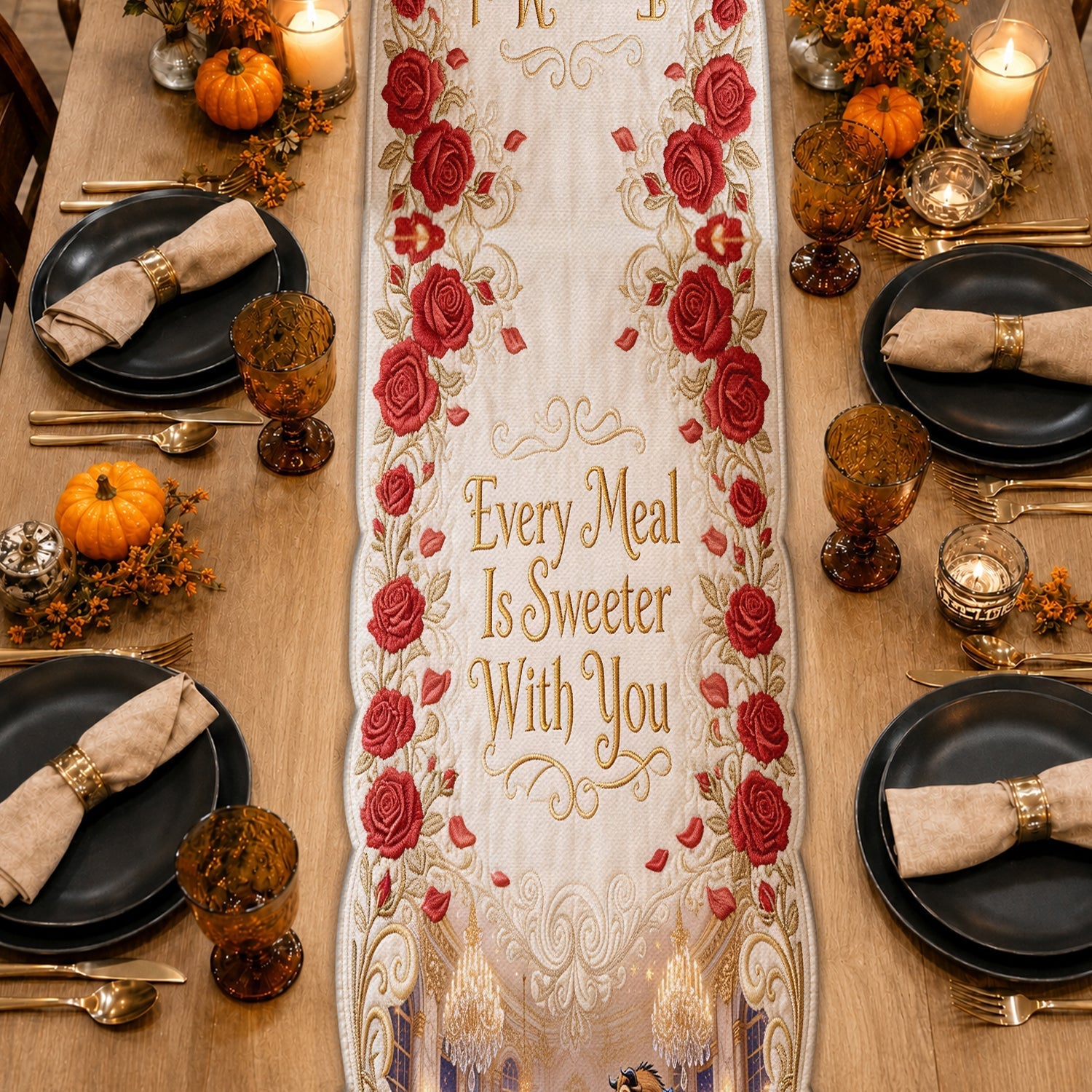 Personalized Beauty and the Beast Table Runner Custom Shape for Couples Table Runner Custom Shape GradoCreations