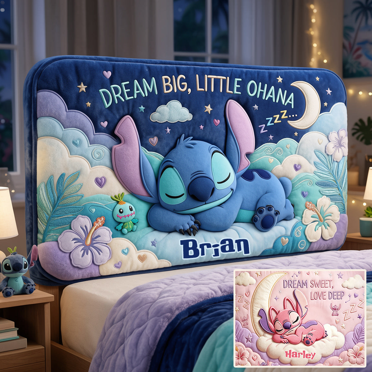 Personalized Quilted Headboard Slipcover Custom Name Decor Headboard Slipcover GradoCreations