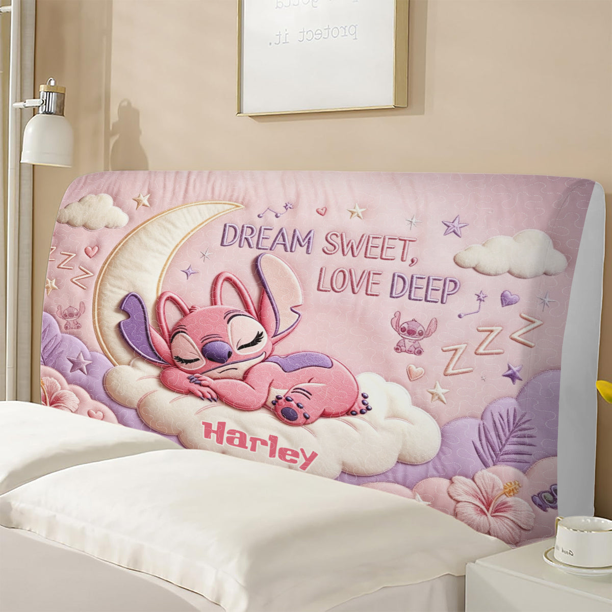Personalized Quilted Headboard Slipcover Custom Name Decor Headboard Slipcover GradoCreations