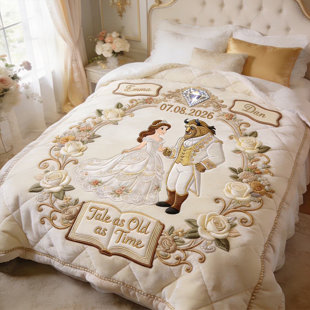 Personalized Beauty and the Beast Quilt Custom Name Gift for Couples Quilt GradoCreations