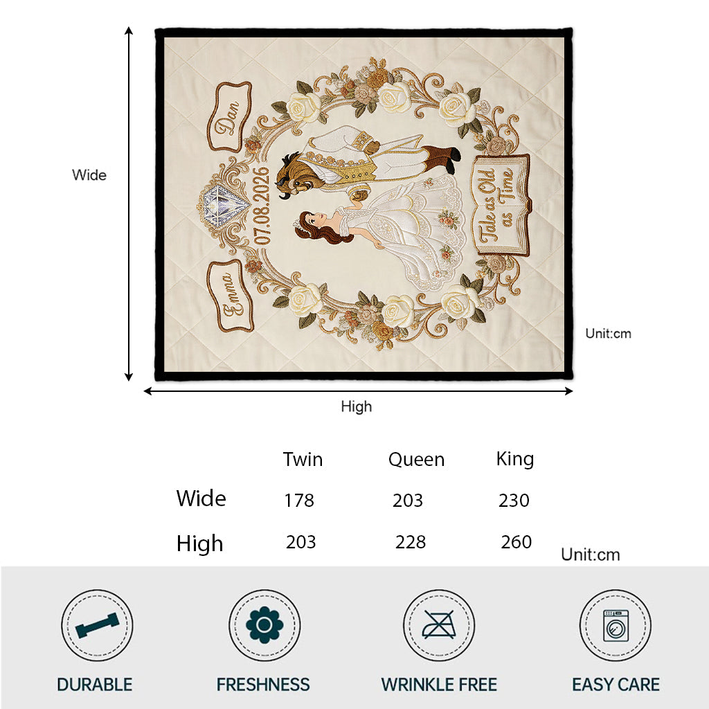Personalized Beauty and the Beast Quilt Custom Name Gift for Couples Quilt GradoCreations