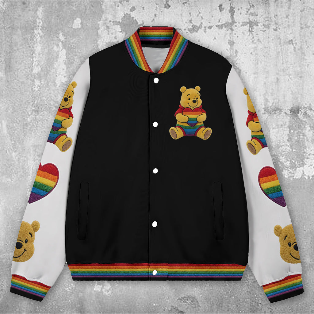 Personalized LGBT Support Varsity Jacket with Cute Bear Design Varsity Jacket GradoCreations