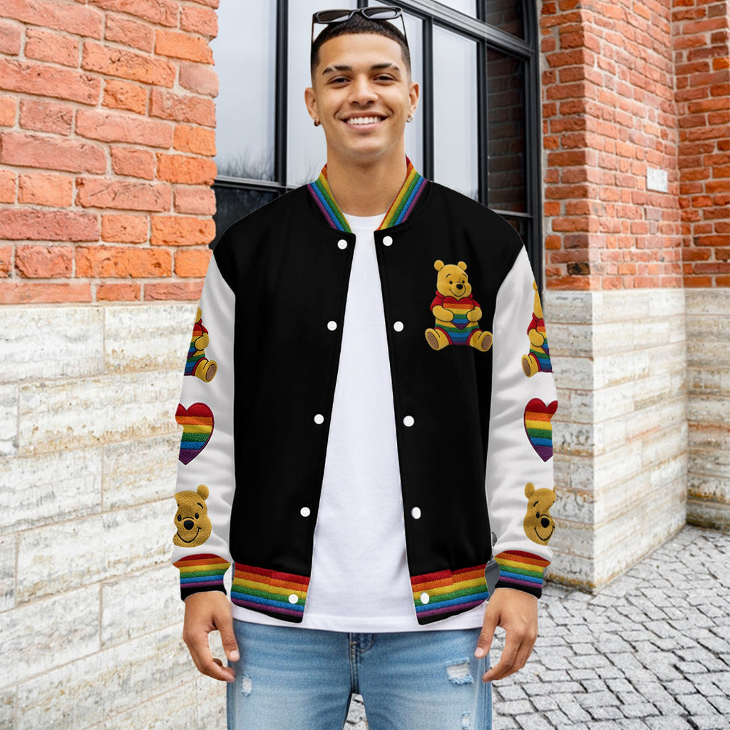 Personalized LGBT Support Varsity Jacket with Cute Bear Design Varsity Jacket GradoCreations
