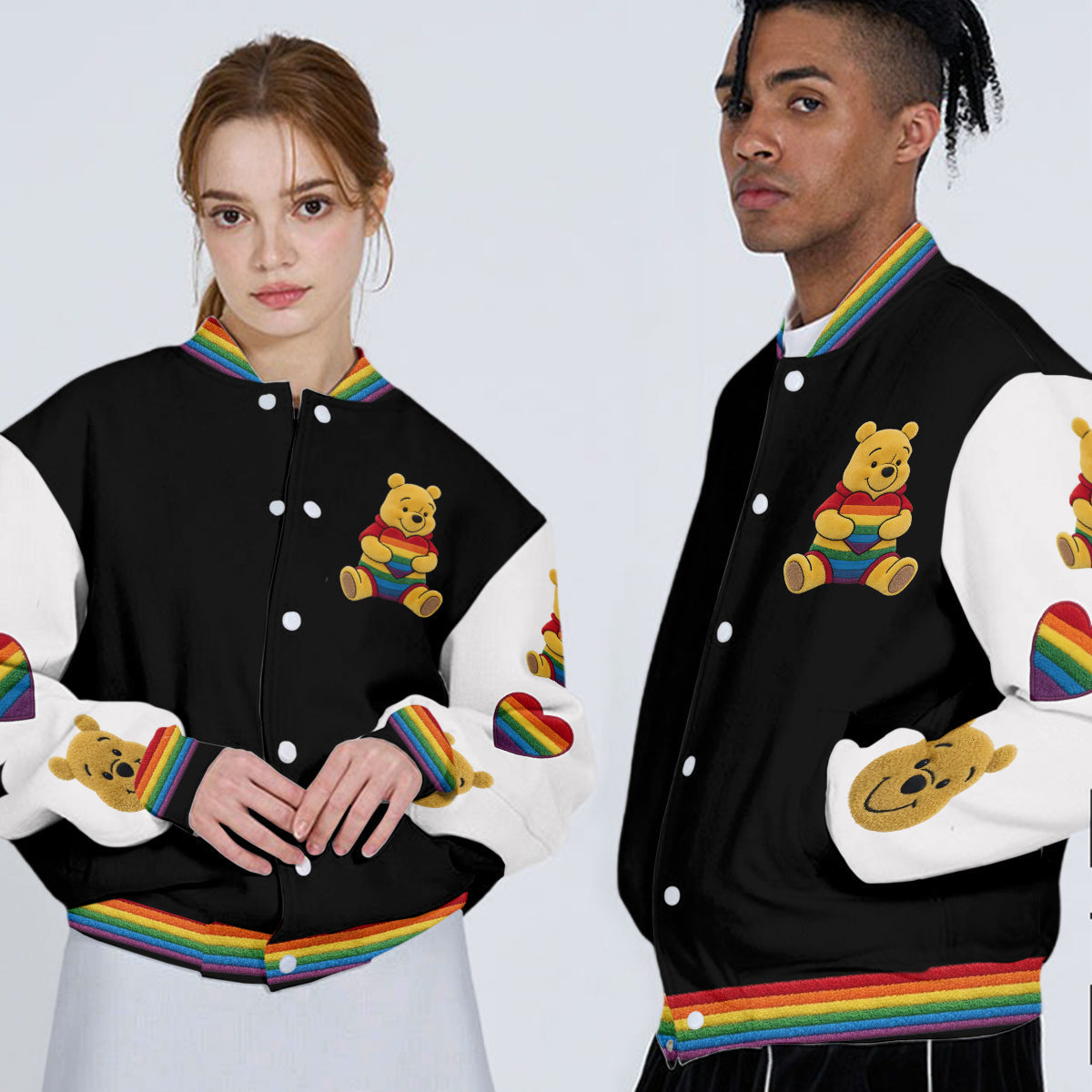 Personalized LGBT Support Varsity Jacket with Cute Bear Design Varsity Jacket GradoCreations