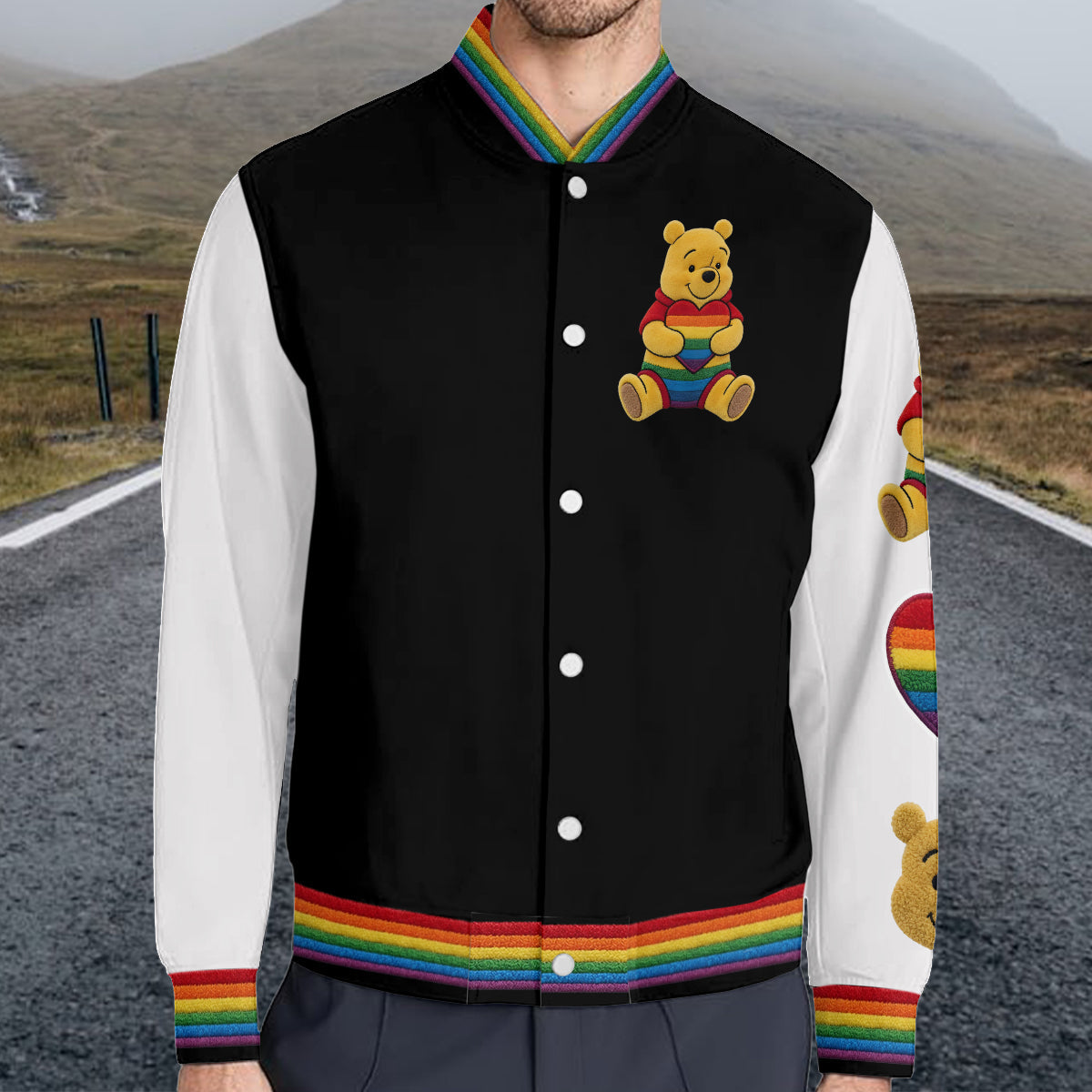 Personalized LGBT Support Varsity Jacket with Cute Bear Design Varsity Jacket GradoCreations