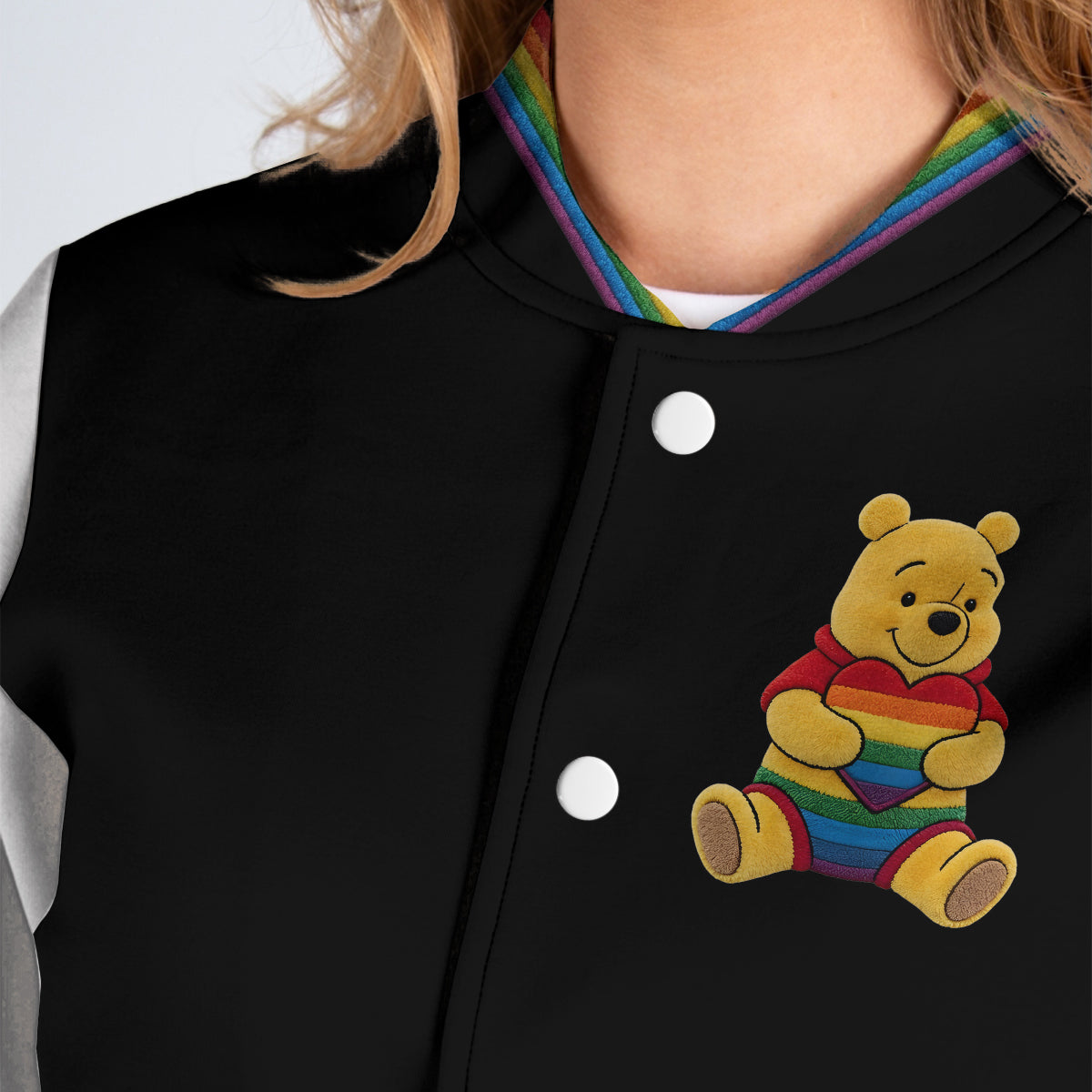 Personalized LGBT Support Varsity Jacket with Cute Bear Design Varsity Jacket GradoCreations