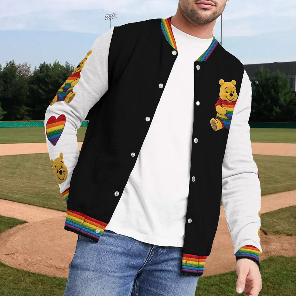 Personalized LGBT Support Varsity Jacket with Cute Bear Design Varsity Jacket GradoCreations