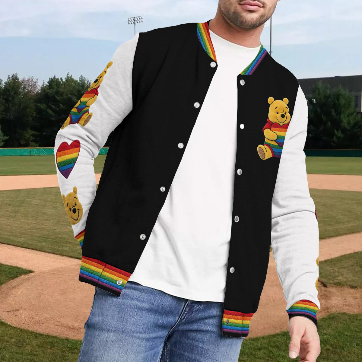 Personalized LGBT Support Varsity Jacket with Cute Bear Design Varsity Jacket GradoCreations
