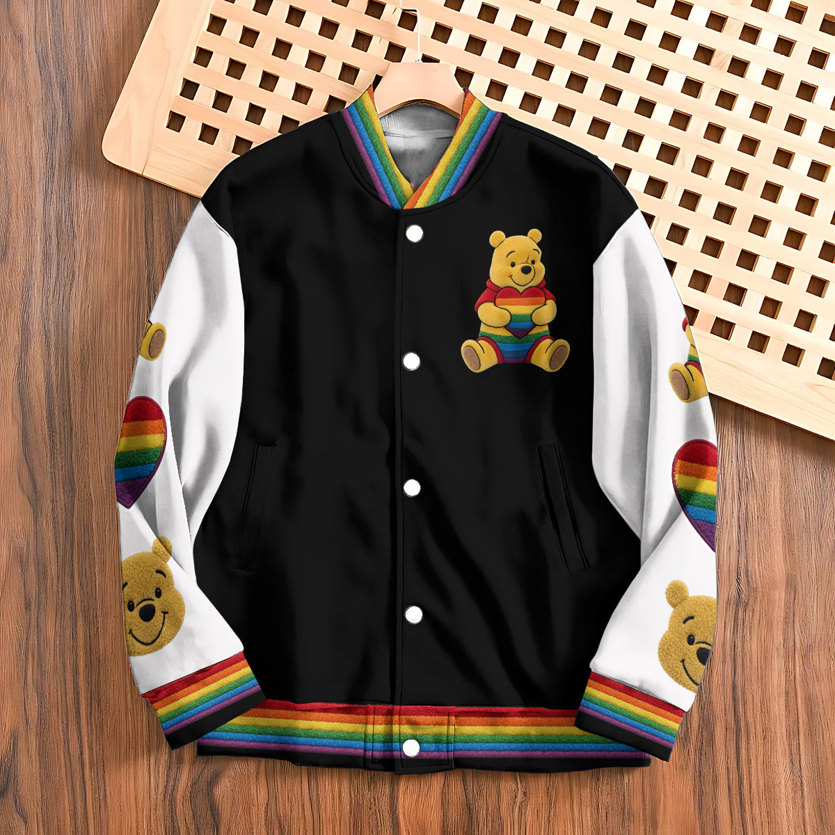 Personalized LGBT Support Varsity Jacket with Cute Bear Design Varsity Jacket GradoCreations