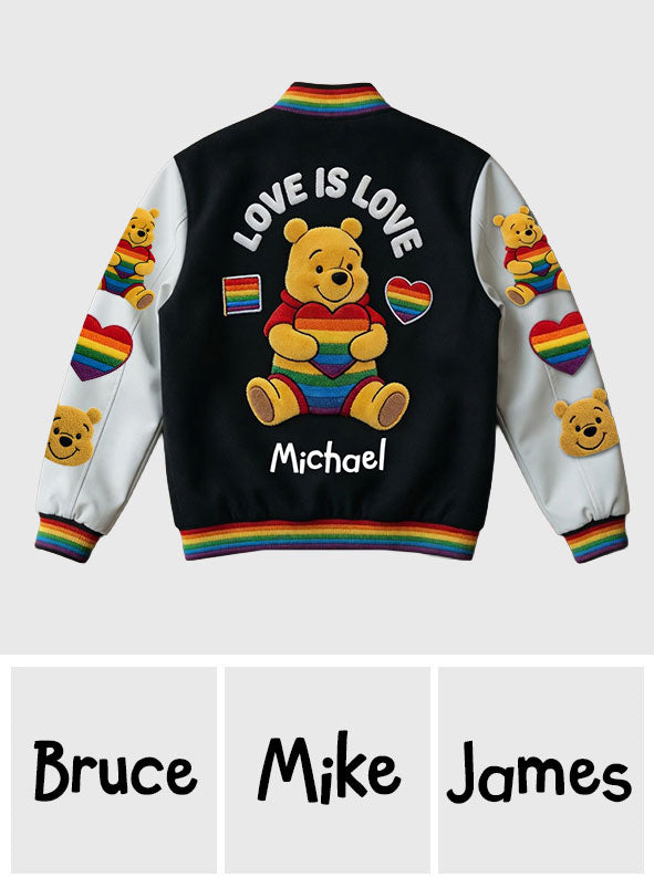Personalized LGBT Support Varsity Jacket with Cute Bear Design Varsity Jacket GradoCreations