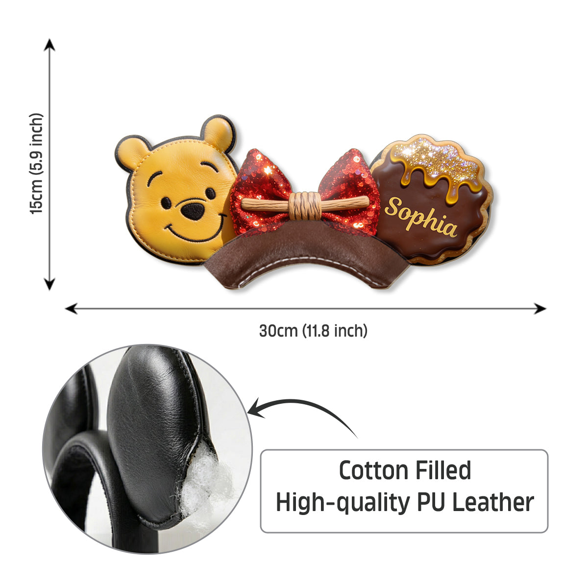Personalized Winnie Pooh Leather Headband Fun Gift for Kids Shaped Leather Headband GradoCreations