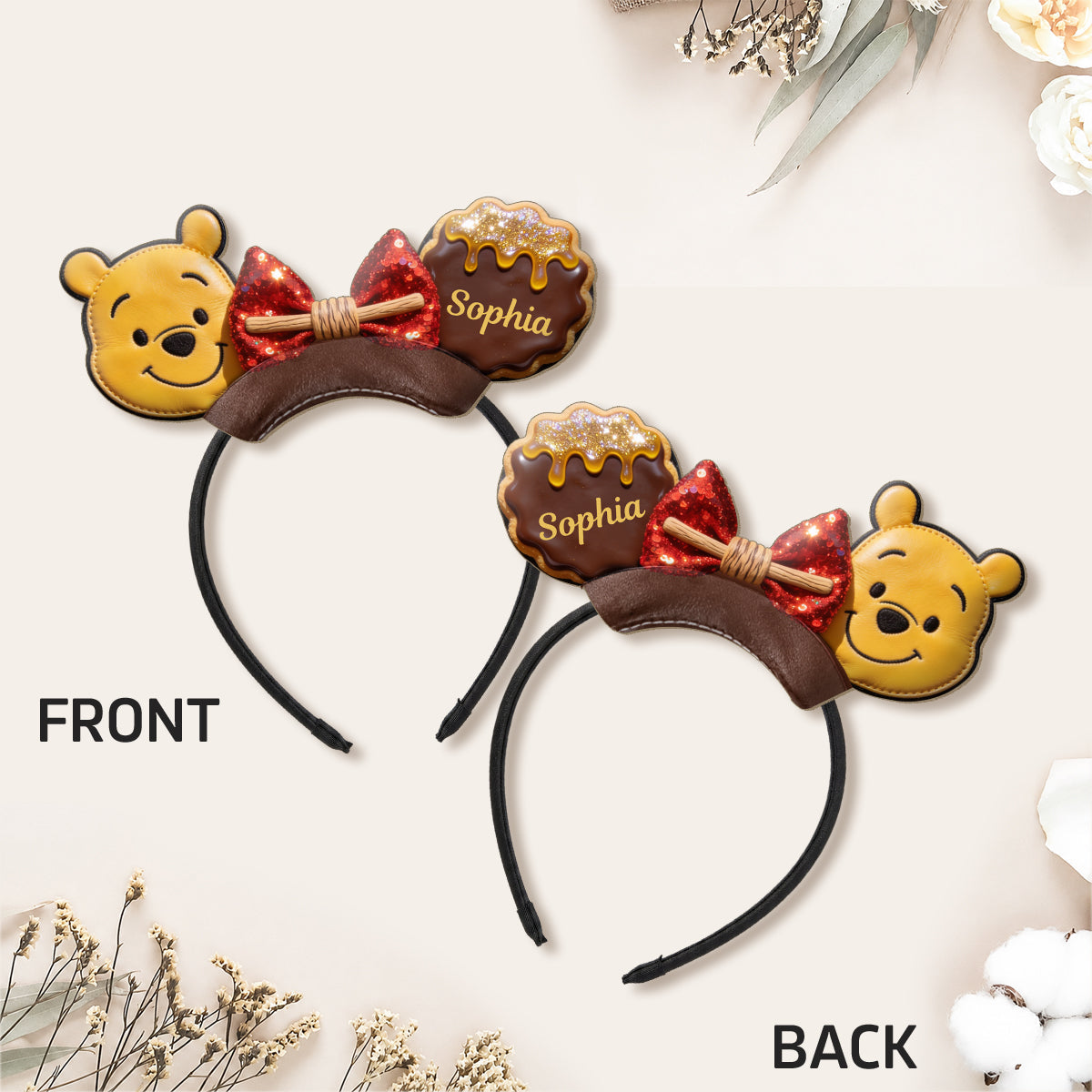 Personalized Winnie Pooh Leather Headband Fun Gift for Kids Shaped Leather Headband GradoCreations