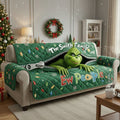 Personalized Quilted Sofa Cover Christmas Grinch Family Name Gift Quilted Sofa/Couch Cover GradoCreations