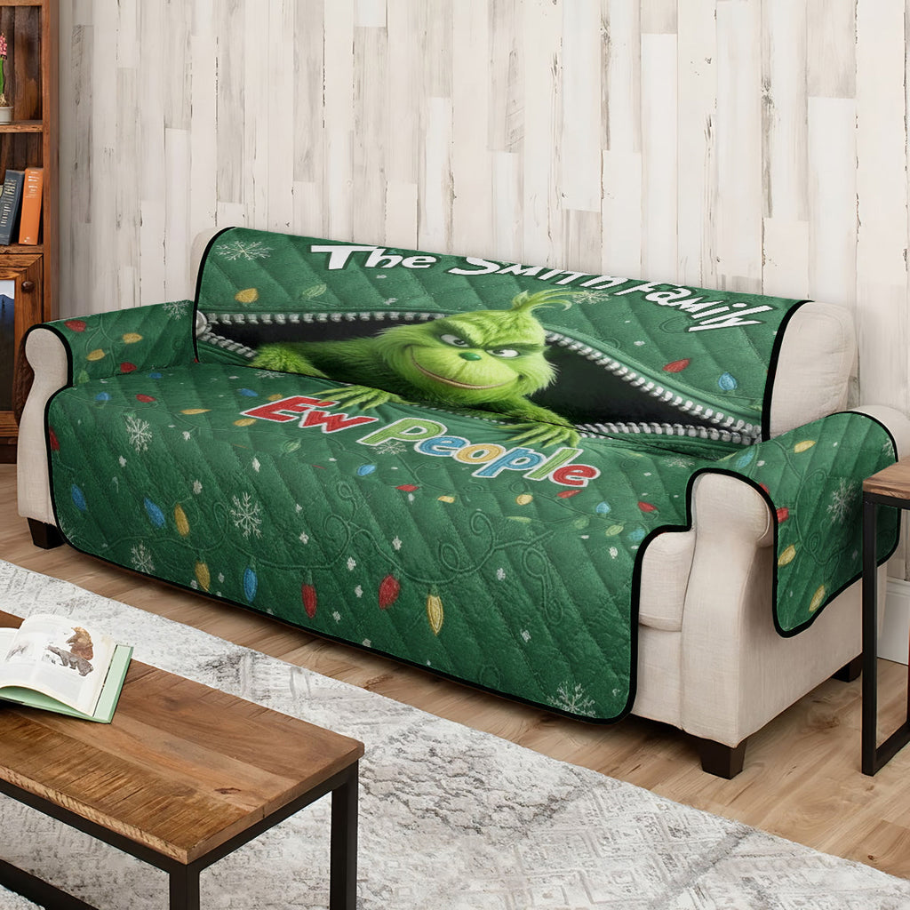 Personalized Quilted Sofa Cover Christmas Grinch Family Name Gift Quilted Sofa/Couch Cover GradoCreations
