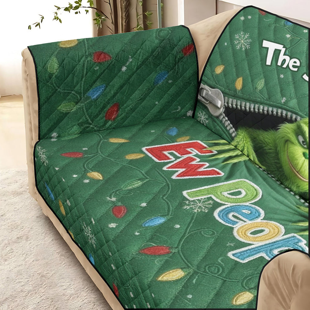 Personalized Quilted Sofa Cover Christmas Grinch Family Name Gift Quilted Sofa/Couch Cover GradoCreations
