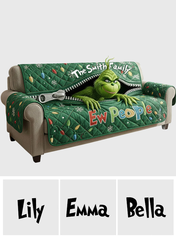 Personalized Quilted Sofa Cover Christmas Grinch Family Name Gift Quilted Sofa/Couch Cover GradoCreations