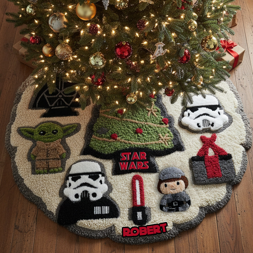Personalized Star Wars Shaped Tree Skirt Custom Name Holiday Decor Shaped Tree Skirt GradoCreations