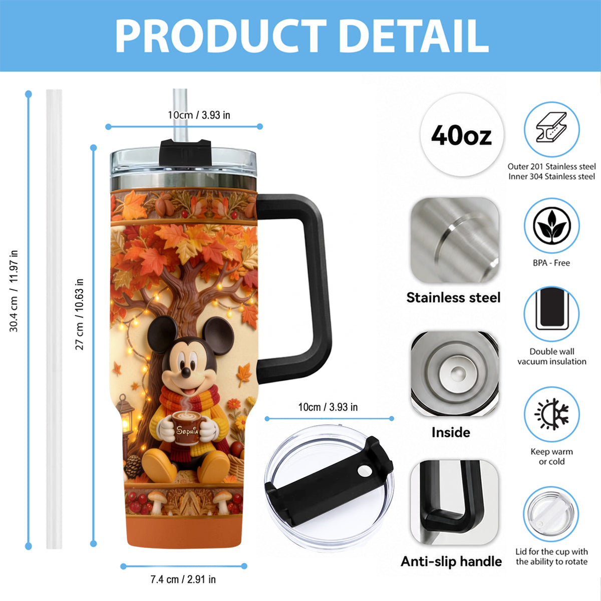 Personalized Fall Tumbler with Plush Charm for Gifts Tumbler With Plush Charm GradoCreations