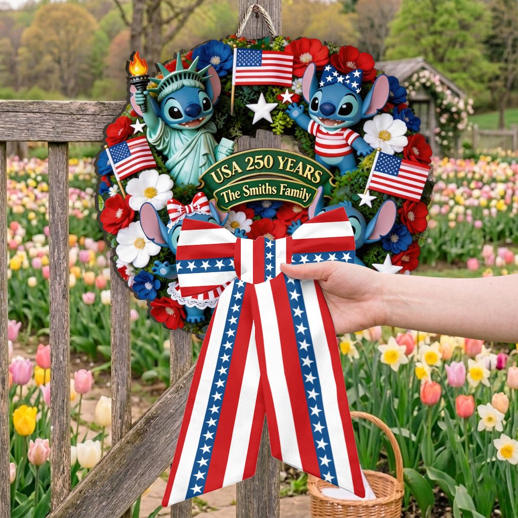 Personalized Ohana Shaped Wood Sign with Sash for Family 250th Anniversary Shaped Wood Sign With Sash GradoCreations