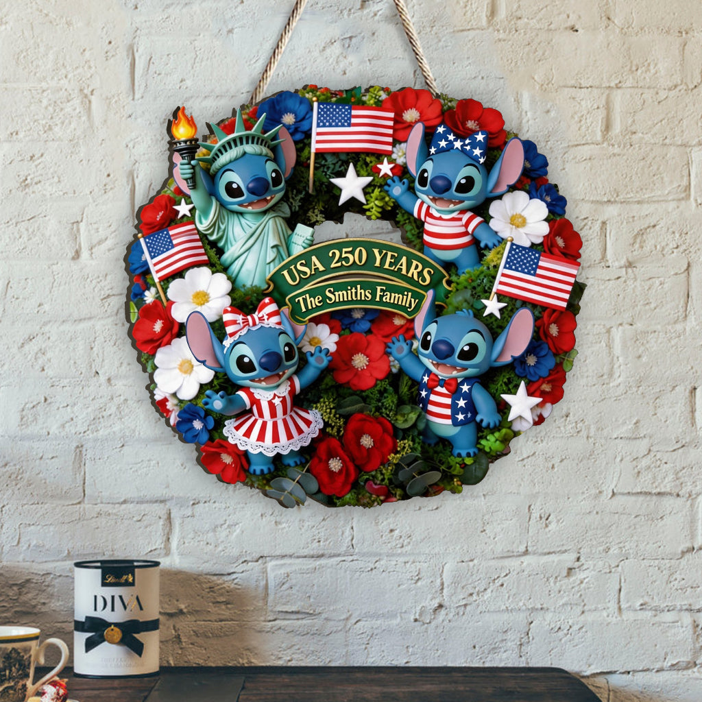 Personalized Ohana Shaped Wood Sign with Sash for Family 250th Anniversary Shaped Wood Sign With Sash GradoCreations