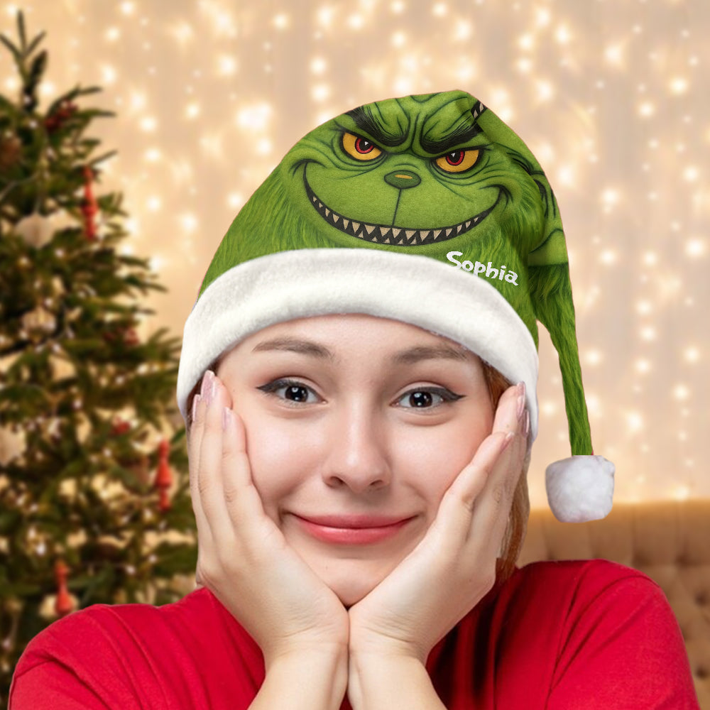 Personalized Grinch Santa Hat for Christmas Family Gift Santa Claus Hat GradoCreations