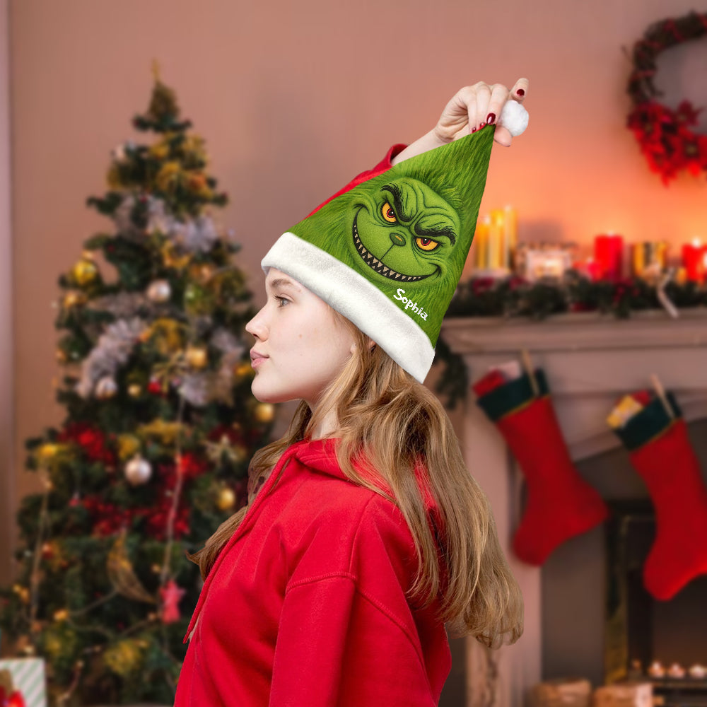 Personalized Grinch Santa Hat for Christmas Family Gift Santa Claus Hat GradoCreations