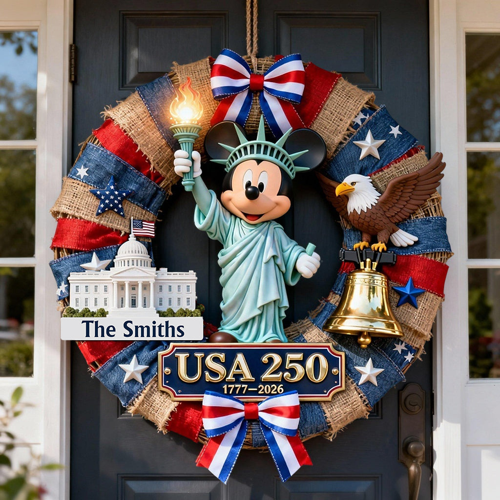 Personalized USA 250th Anniversary Wreath Custom Wood Sign Wood Sign GradoCreations